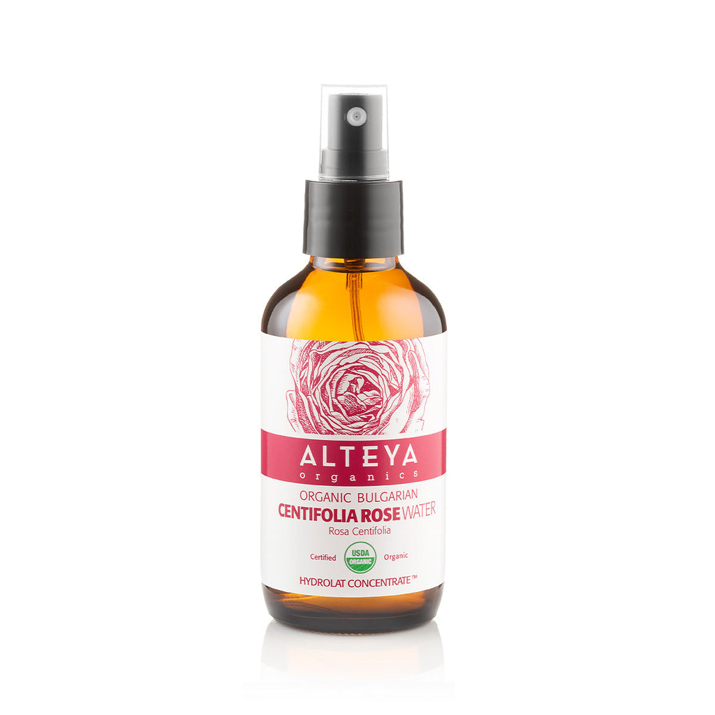 ORGANIC BULGARIAN CENTIFOLIA ROSE WATER – AMBER GLASS BOTTLE