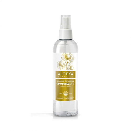 Alteya’s 100% pure Chamomile Flower Water is obtained by steam distillation of fresh, organic Chamomile flowers. This very gentle flower water helps awaken and tone dull skin. It is also useful for troublesome skin and helps against skin irritation and inflammation. Its pleasant, fresh, lemony scent uplifts the spirits and revitalizes the mind.