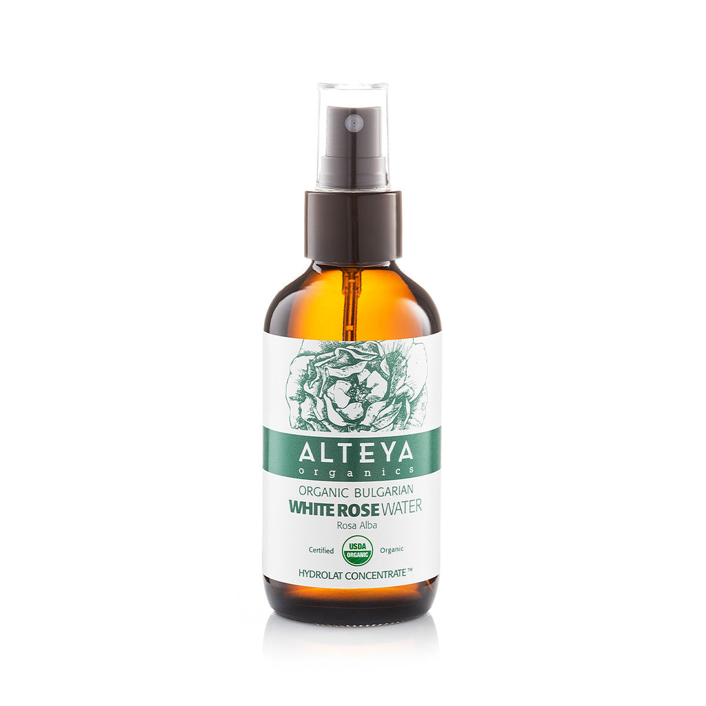 organic bulgarian white rose water – By using a unique distillation technique, which embodies century-old traditions and modern technologies we distill a special grade white rose flower water that preserves the biodynamic energy of the rose plant.amber glass bottle - 