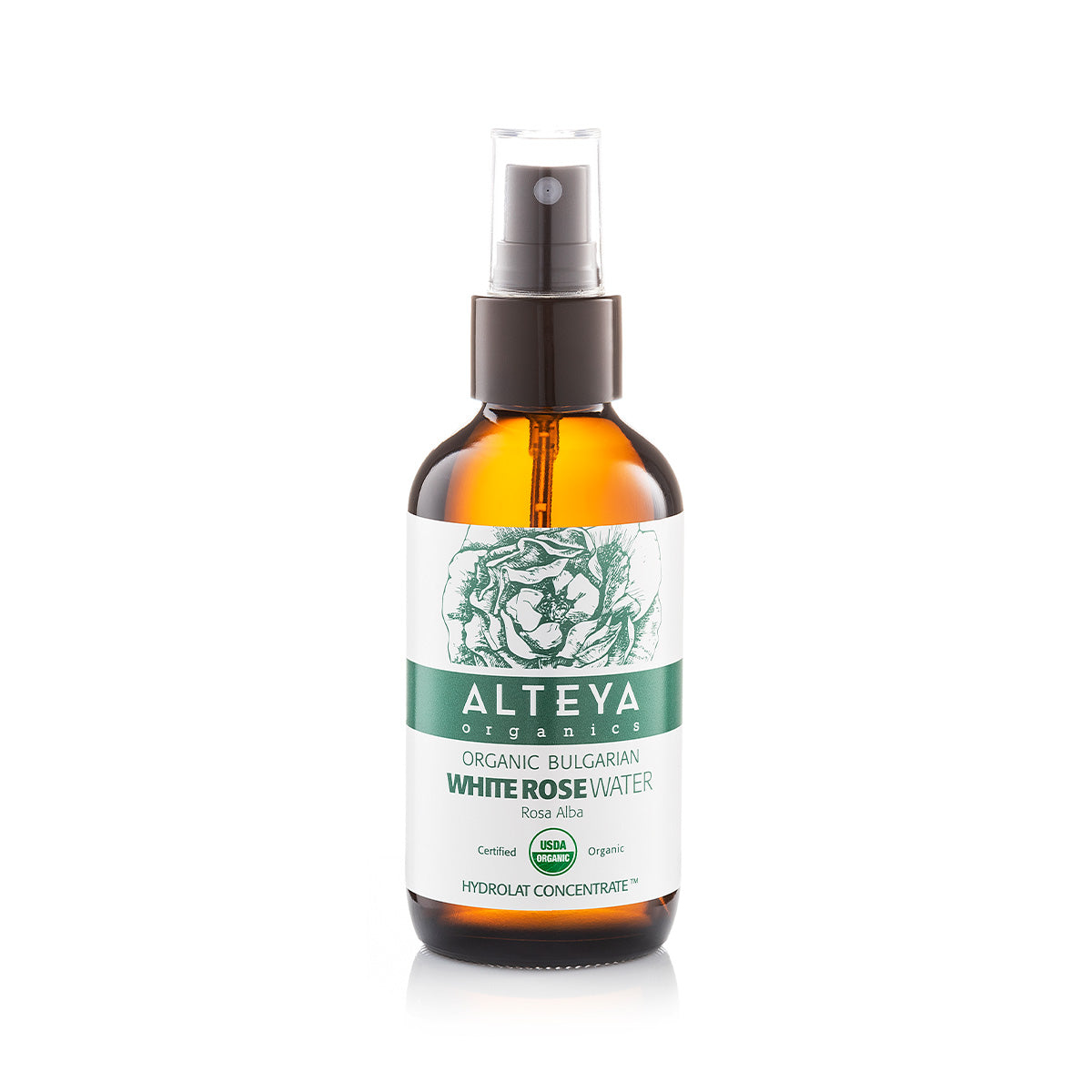 organic bulgarian white rose water – By using a unique distillation technique, which embodies century-old traditions and modern technologies we distill a special grade white rose flower water that preserves the biodynamic energy of the rose plant.amber glass bottle - 