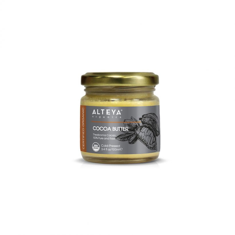 Organic Cocoa Butter is obtained from whole grains of the Theobroma Cacao plant by cold pressing. Cocoa Butter has a distinctive, pleasant cocoa scent and pale-yellow color. The butter is rich in antioxidants and nutrients, which help fight the free radicals and keep the skin looking young and fresh. It hydrates and moisturizes the skin, promoting elasticity and softness.