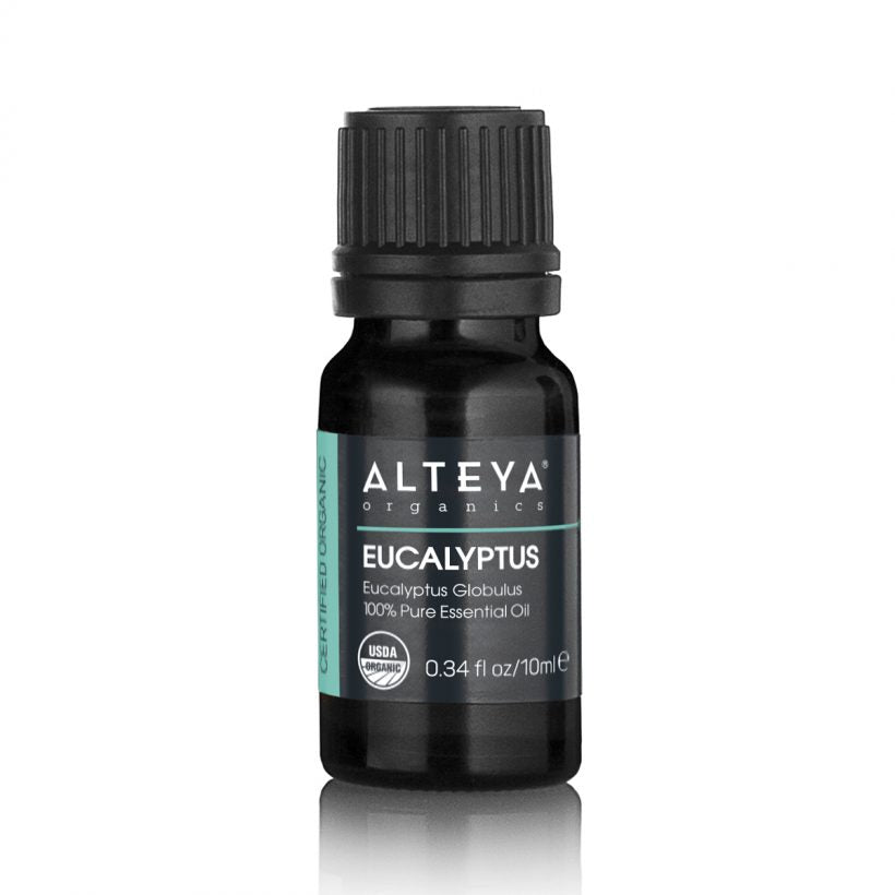 sed in aromatherapy Eucalyptus essential oil stimulates the mind and energizes the body. It is also known to help relieve airways during a cold or flu and to eliminate harmful bacteria.  Used cosmetically Eucalyptus essential oil is reputed to aid in skin regeneration processes. It is also beneficial for acne-prone skin – to cleanse and disinfect it. 