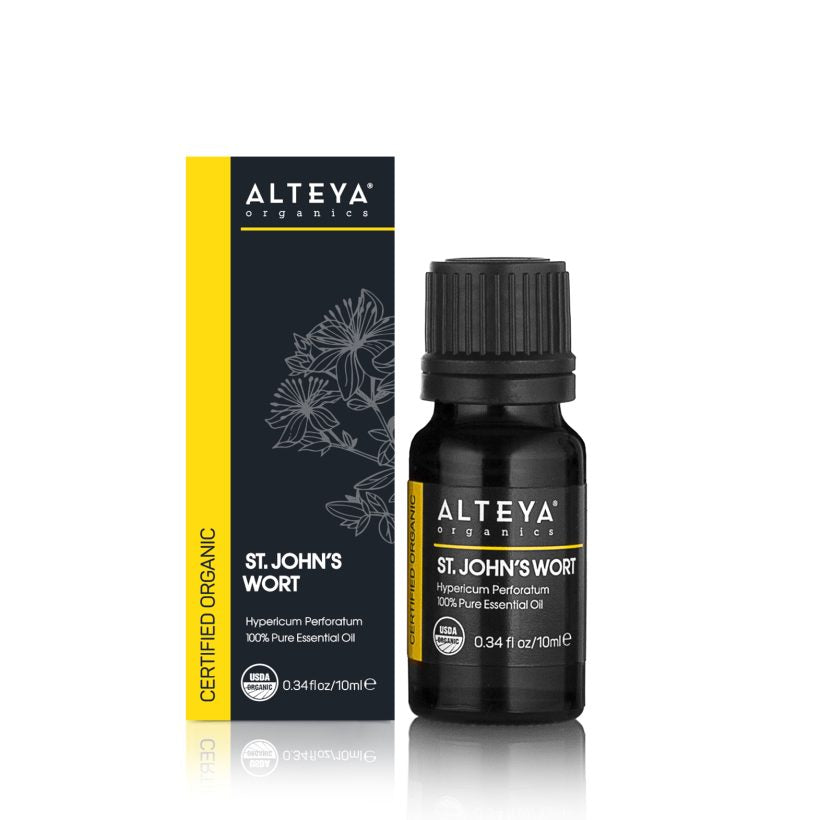 St. John’s wort essential oil is known for its powerful anti-inflammatory properties as well as its anti-traumatic action. It is used very successfully for sports injuries. Applied externally (pre-diluted in the base), it has a cooling and analgesic effect.  In aromatherapy, it is believed that St. John’s wort oil can help fight depression.