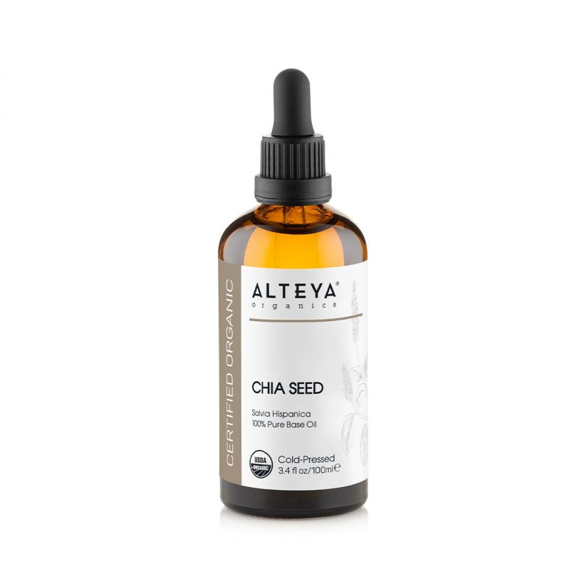 Our Golden Chia Seed Oil is full of nutrients that brighten up skin for more youthful appearance. It provides deep moisture and is suitable for all skin types. With its unique constituent profile, high in alpha-linolenic acid, as well as linoleic, oleic, stearic and palmitic acids this precious nourishing oil immediately soothes, tones and nourishes skin, making it appear supple and glowing. Chia Oil is also known to add softness, sheen and strength to hair.