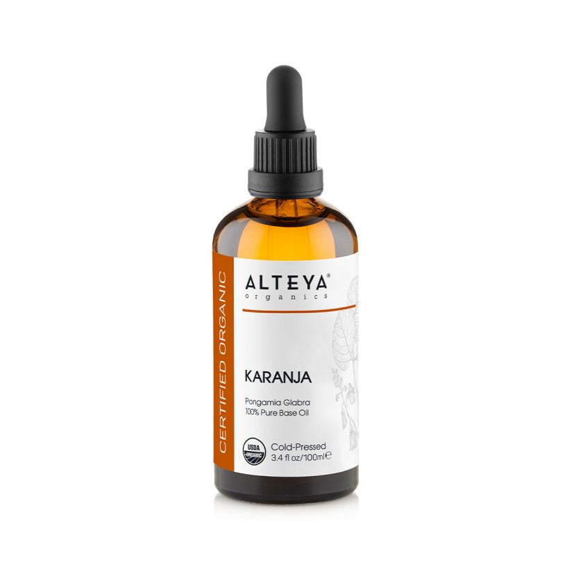 Karanja oil, also known as pongamia oil, is a versatile oil with rather high viscosity. It contains high levels of omega 9 which makes it beneficial for treating dry skin, irritated scalp or severely damaged hair. Karanja oil is also rich in flavonoids – karanjin and in particular pongamol, known to partially offset some of the visible damaging effects of UV radiation.