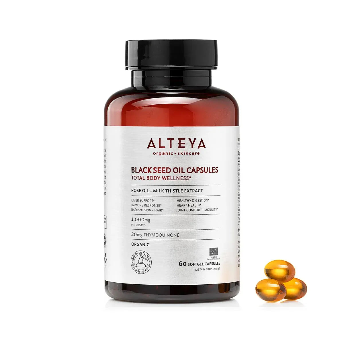 black seed oil, capsules rose oil, milk thistle extract