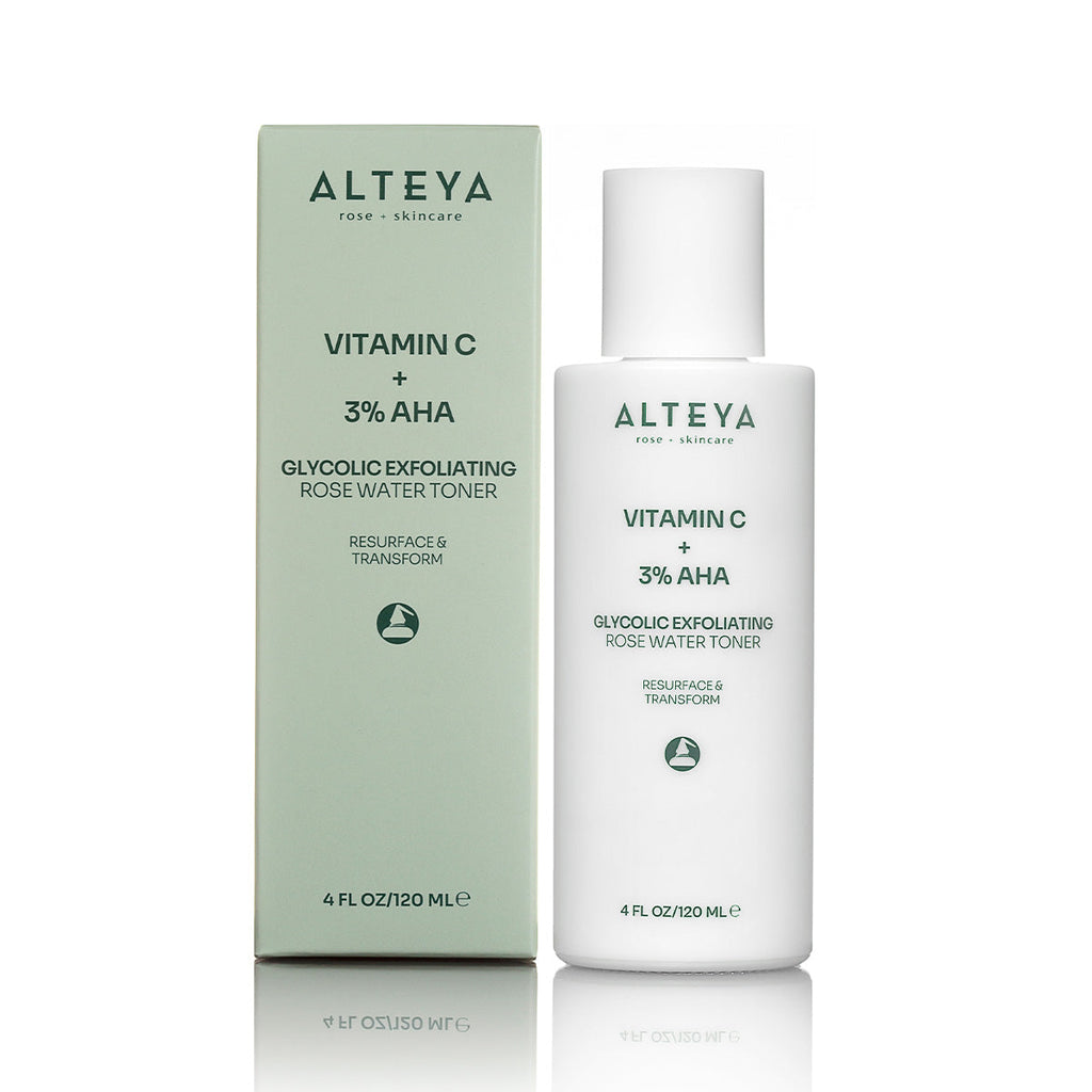 Glycolic exfoliating rose water toner