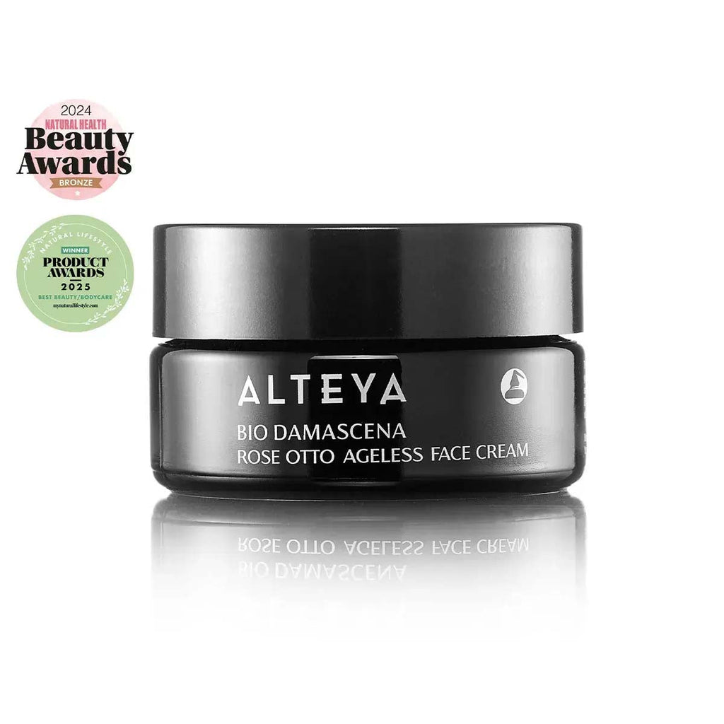 organic ageless rose otto face cream - This cream, fortified with rare rose oil and white truffle extract, delivers youth-enhancing hydration, and helps reduce the appearance of lines and wrinkles. It supports skin’s natural balance and resilience for a firmer, more youthful-looking skin. The precious rose oil and white truffle extract promote skin elasticity, illuminating pracaxi oil helps reduce the appearance of age spots, and antioxidant-rich pomegranate extract protects skin from free radical damage.