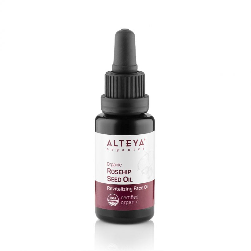 organic, unrefined Rosehip Seed oil contains nourishing linolenic and linoleic acids, and complexion-enhancing antioxidants, to replenish, protect and beautify skin.