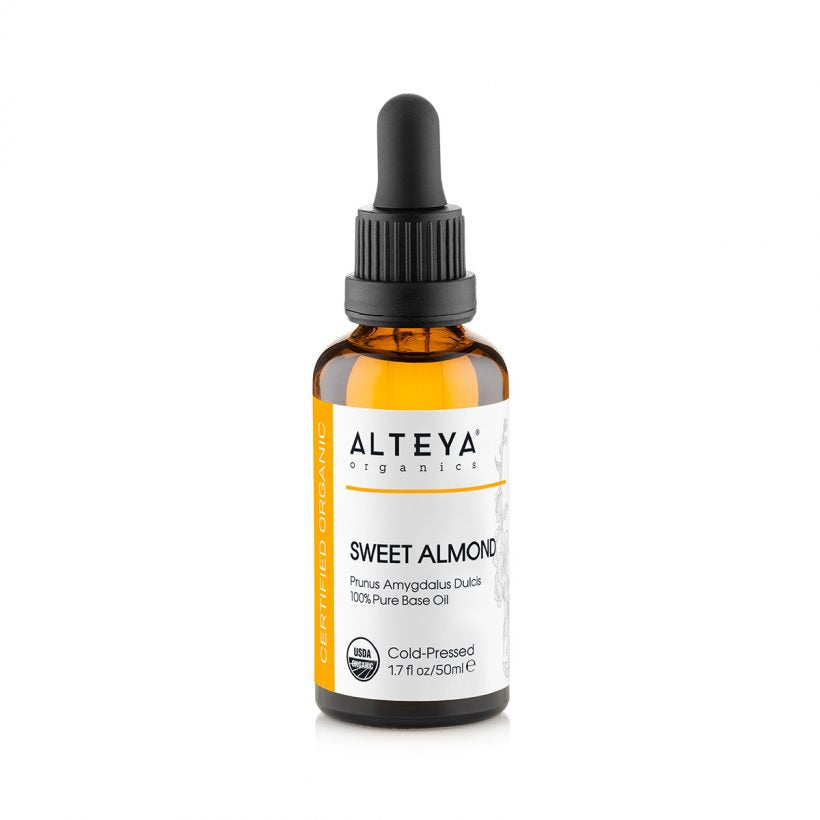 Sweet Almond oil has been used since ancient times for skin and hair health and beauty. It is very rich in vitamins A and E, proteins, minerals and fatty acids. Almond oil makes skin smooth, soft and supple, promoting elasticity and vigor. It has very good effect on dry, sensitive, mature skin or flaking scalp.
